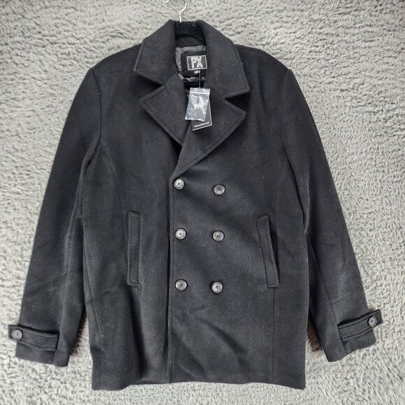 PX Other - PX Jacket Mens Medium Black Washable Long Sleeve Button Up Peacoat *NWT*